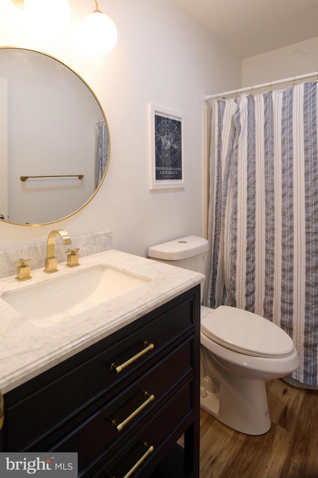 774 W Aaron Dr, State College, PA 16803 - bathroom featuring wood finished floors, toilet, and vanity