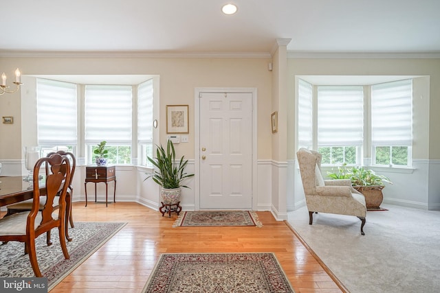 87 Chapel Hill Rd, Mount Laurel, NJ 08054 - foyer featuring crown molding, light wood-style flooring, a chandelier, and baseboards