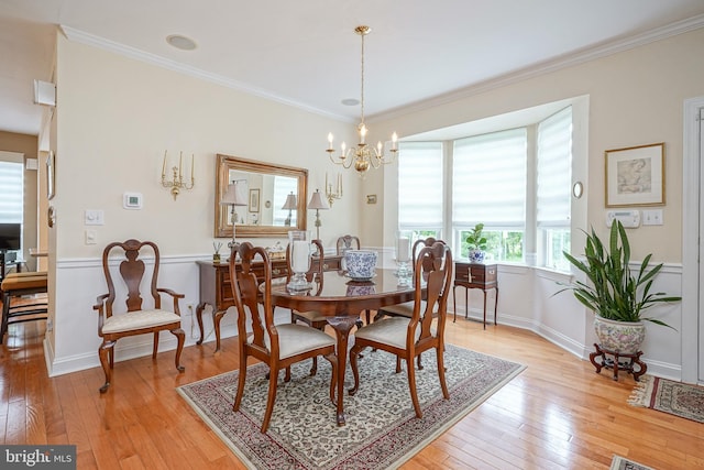 87 Chapel Hill Rd, Mount Laurel, NJ 08054 - dining area featuring a chandelier, light wood-type flooring, and crown molding