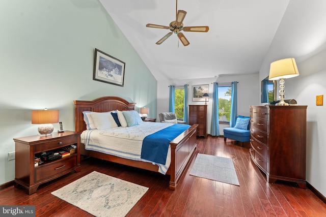 4 Fox Ridge Rd, Glenmoore, PA 19343 - bedroom featuring dark wood-style flooring, high vaulted ceiling, and ceiling fan