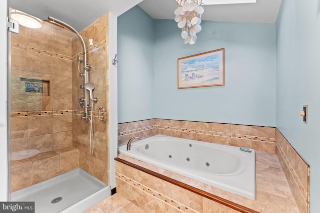 4 Fox Ridge Rd, Glenmoore, PA 19343 - full bathroom with a stall shower, a chandelier, and a whirlpool tub