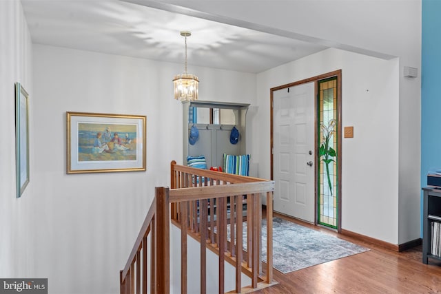 4 Fox Ridge Rd, Glenmoore, PA 19343 - foyer with wood finished floors, a chandelier, and baseboards