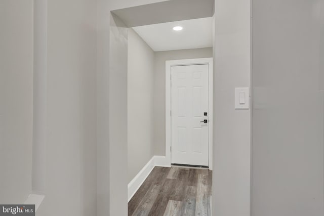 6706 Marsden St, Philadelphia, PA 19135 - doorway featuring dark wood finished floors, baseboards, and recessed lighting