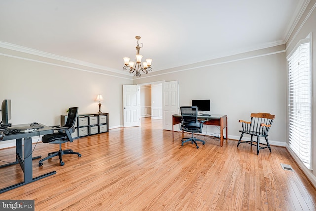 38452 Millstone, Purcellville, VA 20132 - home office featuring crown molding, wood finished floors, a chandelier, and baseboards
