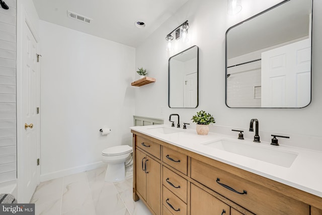 38452 Millstone, Purcellville, VA 20132 - full bath featuring marble finish flooring, toilet, baseboards, and double vanity