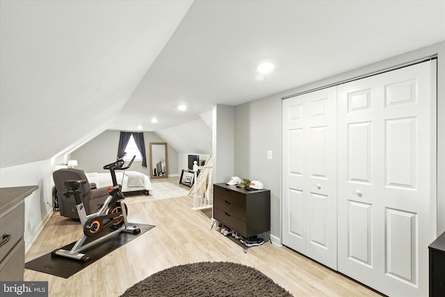 8907 Mavis Ave, Baltimore, MD 21236 - workout room with light wood finished floors, lofted ceiling, and baseboards