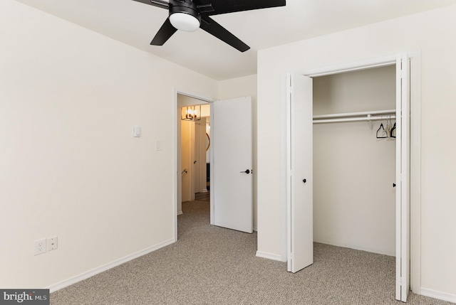 8838 Mckinley Ct, Hummelstown, PA 17036 - unfurnished bedroom with light carpet, a closet, baseboards, and ceiling fan
