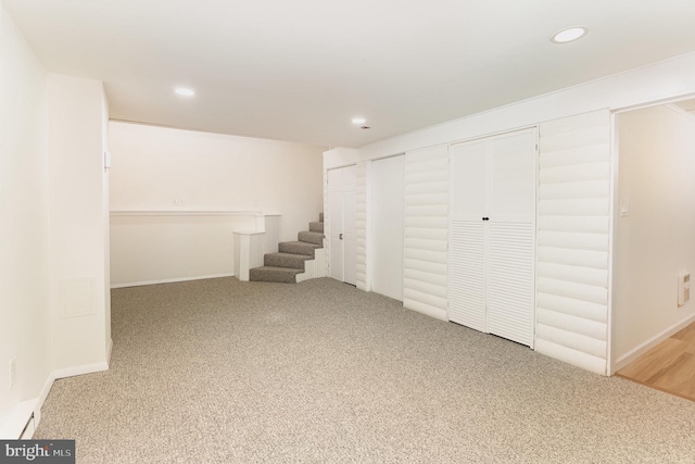 8838 Mckinley Ct, Hummelstown, PA 17036 - basement with carpet flooring, recessed lighting, stairs, and baseboards