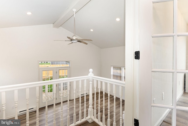 8838 Mckinley Ct, Hummelstown, PA 17036 - staircase with wood finished floors, a ceiling fan, french doors, recessed lighting, and a baseboard heating unit