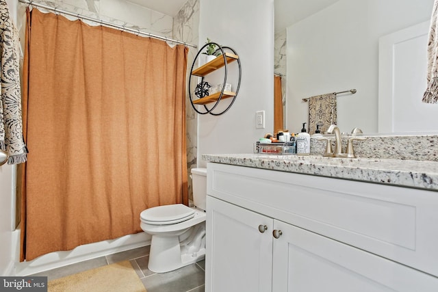 419 S E Ave, Baltimore, MD 21224 - bathroom featuring vanity, toilet, shower / bathtub combination with curtain, and tile patterned flooring