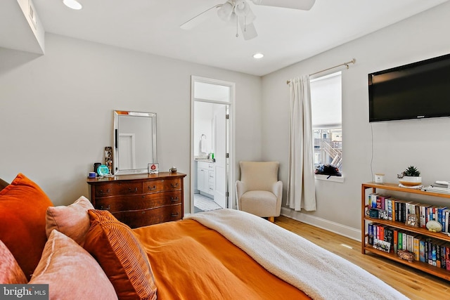 419 S E Ave, Baltimore, MD 21224 - bedroom with wood finished floors, recessed lighting, baseboards, ensuite bathroom, and ceiling fan