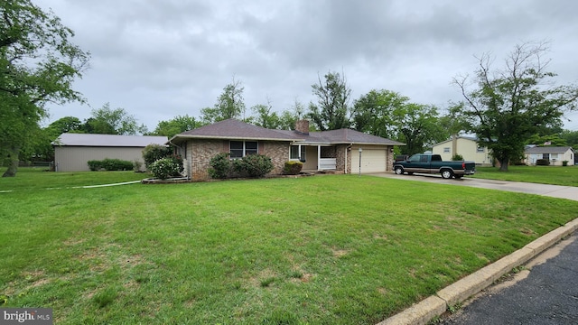 319 Morton Ave, Paulsboro, NJ 08066 - ranch-style home with a chimney, asphalt driveway, an attached garage, and a front lawn