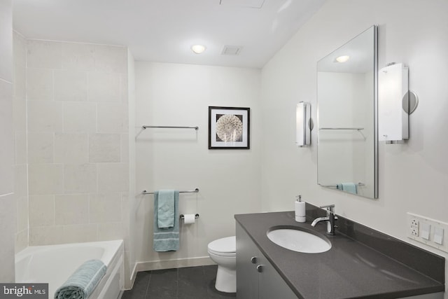 2101 Market St Unit 3405, Philadelphia, PA 19103 - full bathroom with tile patterned floors, toilet, baseboards, vanity, and shower / bathtub combination