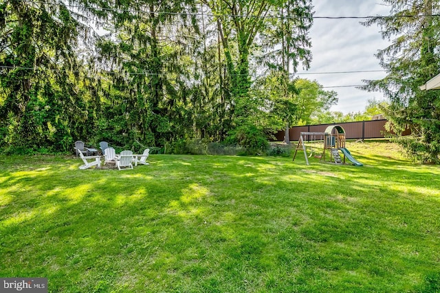 view of yard with a playground