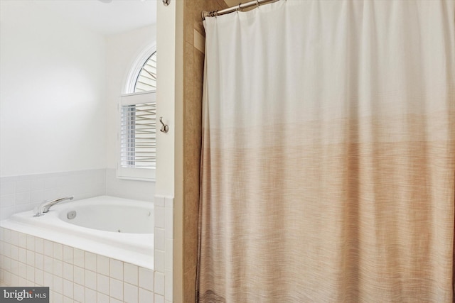 full bath featuring a bath and curtained shower