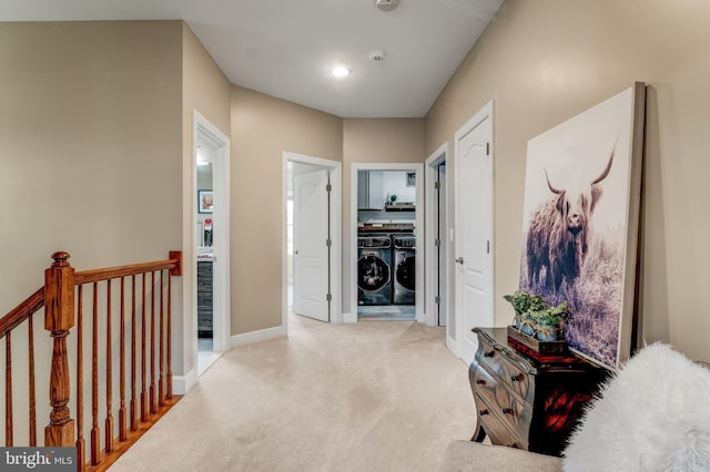 6034 Franconia Rd, Alexandria, VA 22310 - corridor featuring independent washer and dryer, light colored carpet, and baseboards