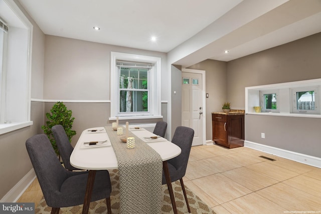 2424 Golf Rd, Philadelphia, PA 19131 - dining room with light tile patterned floors, baseboards, and recessed lighting