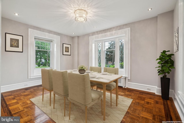 2424 Golf Rd, Philadelphia, PA 19131 - dining space featuring a chandelier, baseboards, and recessed lighting