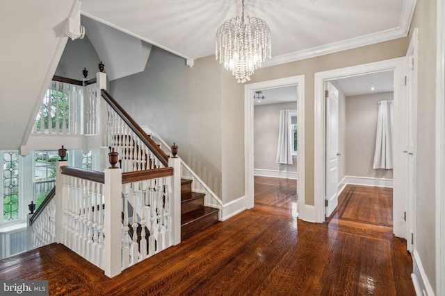 2424 Golf Rd, Philadelphia, PA 19131 - stairway with wood finished floors, a chandelier, and baseboards