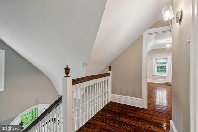 2424 Golf Rd, Philadelphia, PA 19131 - stairway featuring vaulted ceiling, wood finished floors, and baseboards