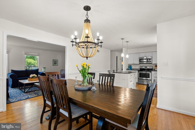2112 Wittington Blvd, Alexandria, VA 22308 - dining room with a chandelier, light wood-style flooring, and baseboards