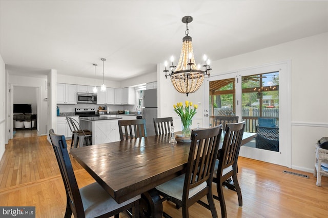2112 Wittington Blvd, Alexandria, VA 22308 - dining space featuring a chandelier, light wood-type flooring, and baseboards