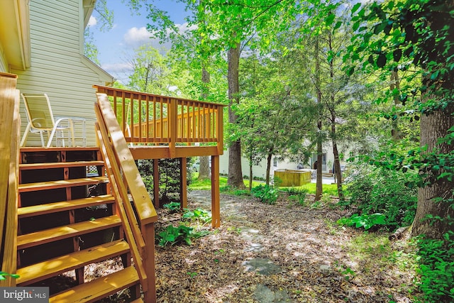 5938 New England Woods Dr, Burke, VA 22015 - view of yard featuring stairs and a wooden deck