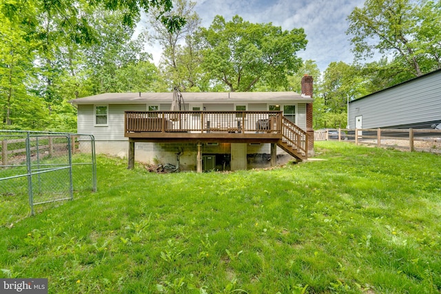 436 Strobridge Rd, Inwood, WV 25428 - back of property featuring a deck, stairway, a chimney, and a gate