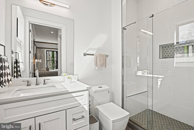 1564 Forest Villa Ln, Mclean, VA 22101 - bathroom featuring toilet, connected bathroom, a stall shower, and vanity