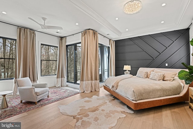 1564 Forest Villa Ln, Mclean, VA 22101 - bedroom with wood finished floors, multiple windows, access to exterior, a decorative wall, and recessed lighting