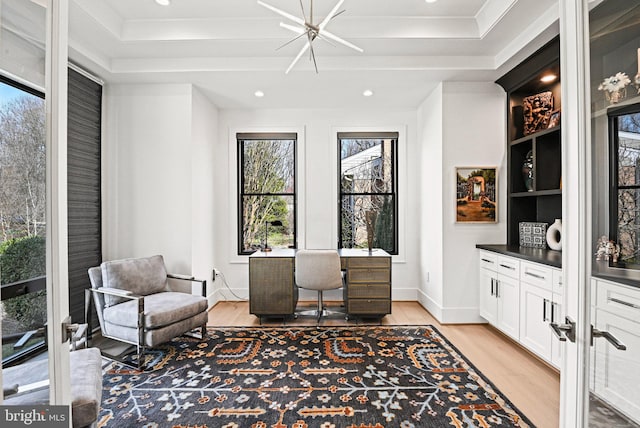 1564 Forest Villa Ln, Mclean, VA 22101 - sitting room with light wood-style flooring, plenty of natural light, recessed lighting, a raised ceiling, and baseboards