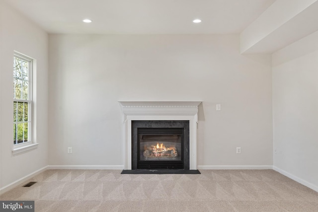 100 Fiesta Dr, Stephenson, VA 22656 - detailed view of carpet, recessed lighting, baseboards, and a fireplace with flush hearth