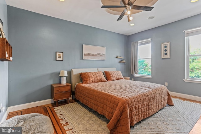 220 S E Ave, Baltimore, MD 21224 - bedroom with baseboards, wood finished floors, recessed lighting, and a ceiling fan