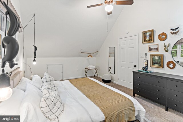 114 Limestone Ln, Berkeley Springs, WV 25411 - carpeted bedroom featuring lofted ceiling, baseboards, and a ceiling fan