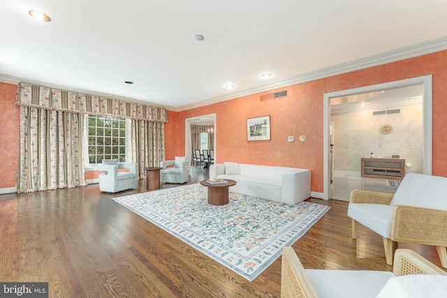 201 Dogwood Slope Rd, Wilmington, DE 19807 - living room with ornamental molding, wood finished floors, and recessed lighting