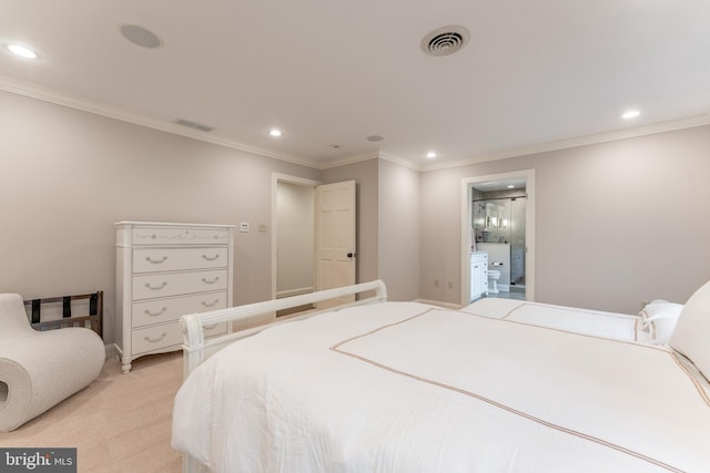 201 Dogwood Slope Rd, Wilmington, DE 19807 - bedroom featuring recessed lighting, ornamental molding, light colored carpet, and connected bathroom