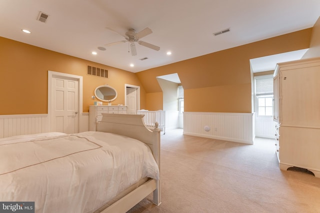 201 Dogwood Slope Rd, Wilmington, DE 19807 - bedroom with wainscoting, light carpet, recessed lighting, and ceiling fan