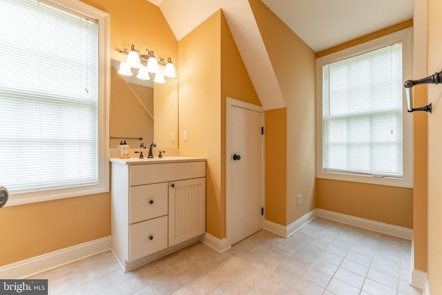 201 Dogwood Slope Rd, Wilmington, DE 19807 - bathroom featuring vanity and lofted ceiling