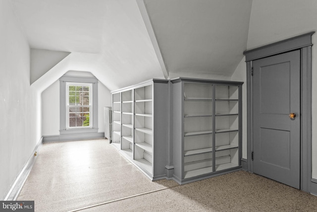 additional living space featuring lofted ceiling and carpet flooring