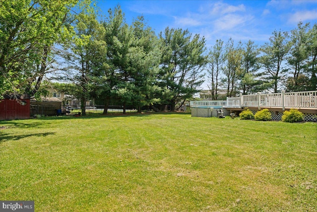 19 Strassberg Ct, Hamilton, NJ 08690 - view of yard with a wooden deck and an outdoor pool