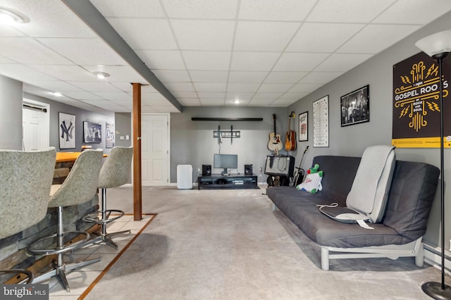 46 Pinckney Dr, Coatesville, PA 19320 - living area featuring carpet, a dry bar, and a paneled ceiling