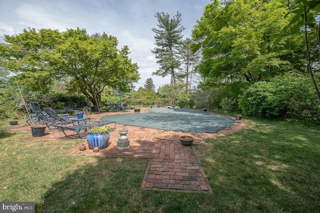 view of grassy yard with a patio