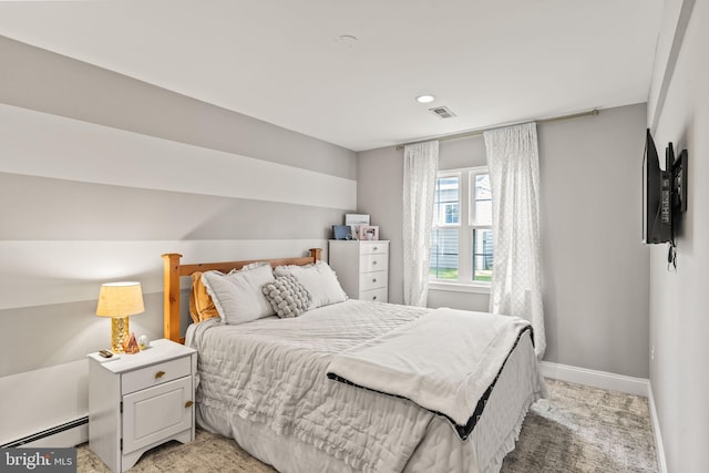 3503 Norris Pl, Alexandria, VA 22305 - bedroom with baseboard heating, light carpet, baseboards, and recessed lighting