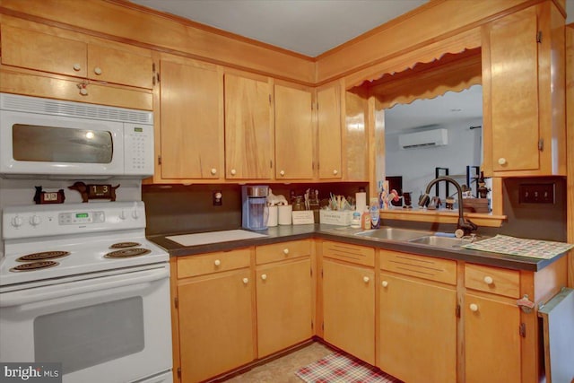 12511 Williamsport Pike, Greencastle, PA 17225 - kitchen featuring white appliances, a sink, a wall unit AC, and crown molding
