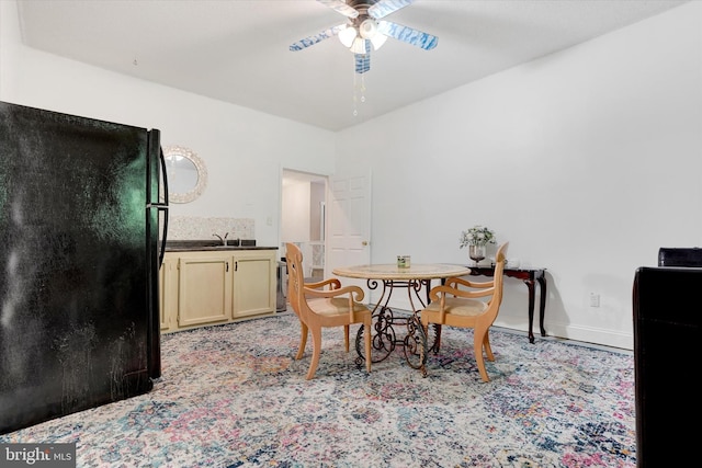 13450 Millstone Cir, Hancock, MD 21750 - dining room featuring ceiling fan, light carpet, and baseboards