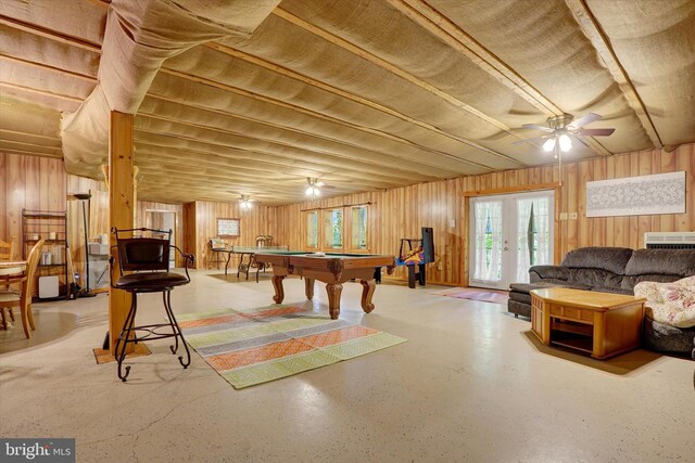 13450 Millstone Cir, Hancock, MD 21750 - game room featuring a ceiling fan, billiards table, and wooden walls