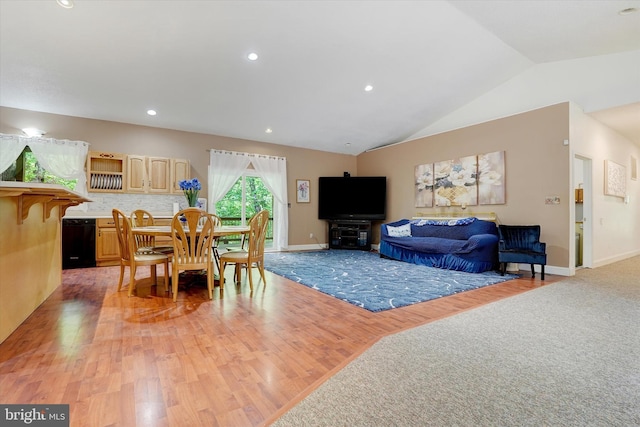 13450 Millstone Cir, Hancock, MD 21750 - living room featuring lofted ceiling, light wood-style floors, baseboards, and recessed lighting
