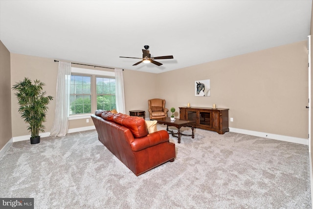 843 Summer Breeze Path, Cochranville, PA 19330 - carpeted living room featuring a ceiling fan and baseboards