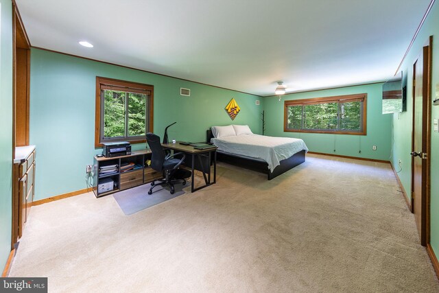 8323 Morningside Dr, Manassas, VA 20112 - bedroom featuring multiple windows, carpet floors, baseboards, recessed lighting, and a desk