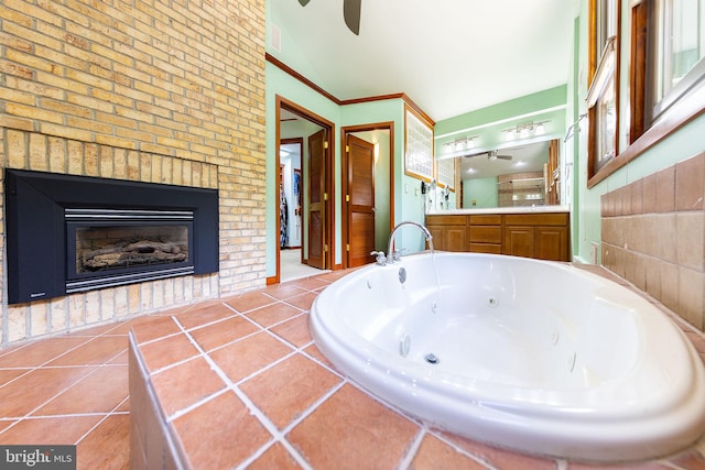 8323 Morningside Dr, Manassas, VA 20112 - bathroom with a jetted tub and a brick fireplace